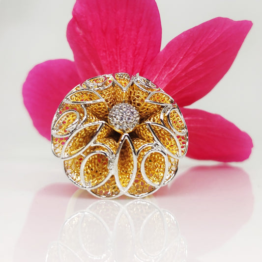 Dual Tone Floral Ring