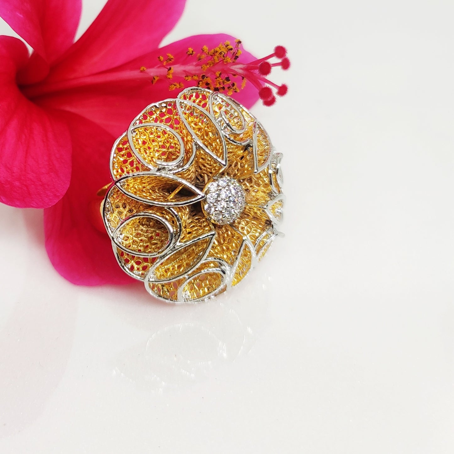 Dual Tone Floral Ring