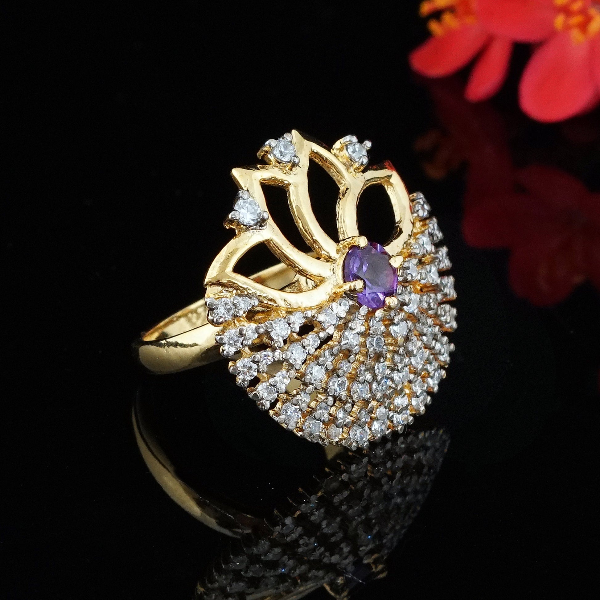 Amethyst floral ring over silver and 18kt gold platting